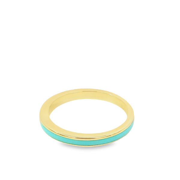 18K Yellow Gold & Turquoise Enamel Stacking Band Ring GR050