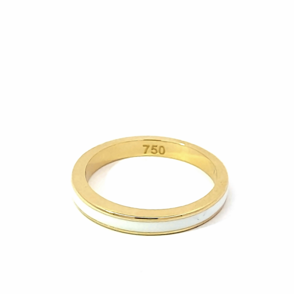 18K Yellow Gold & White Enamel Stacking Band Ring GR051