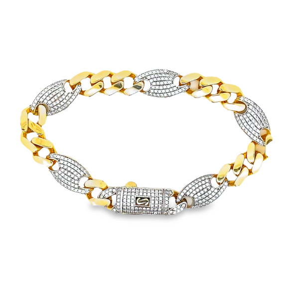 18K Gold Pave-Set Cubic Zirconia Mariner Link Bracelet GB043
