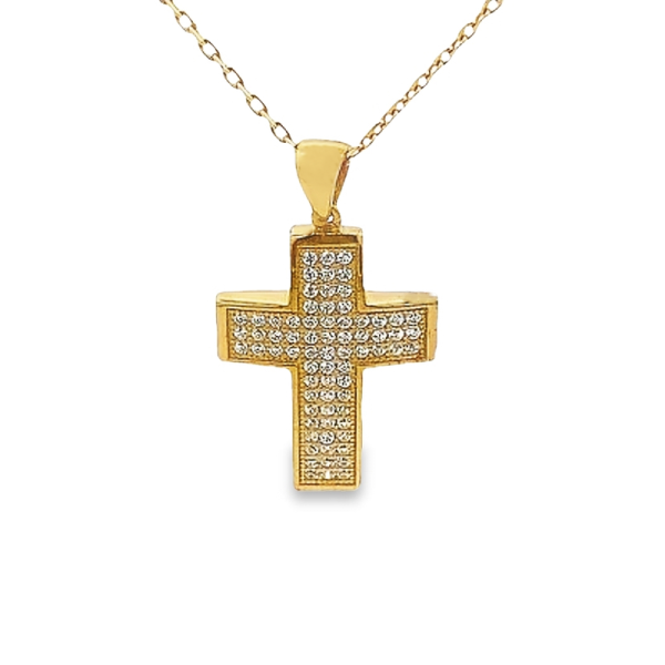 Bold 9K Pave Cross Pendant - Full Coverage Brilliance GC078