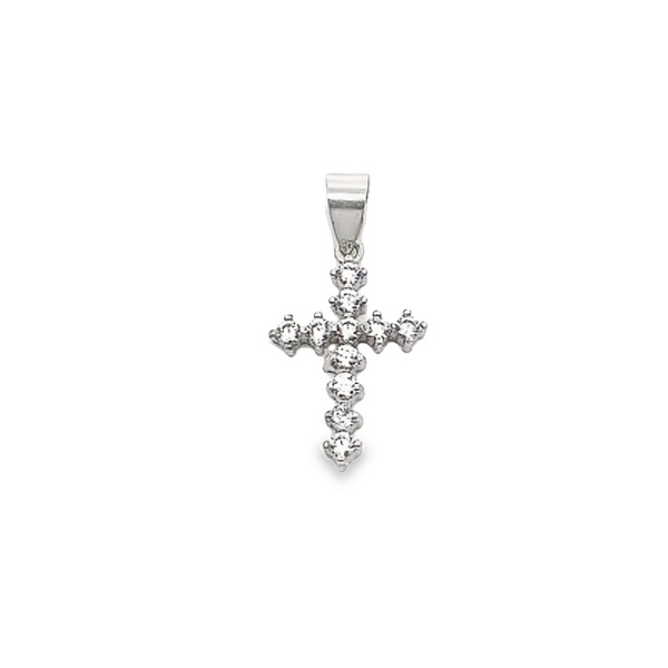Dainty Prong-Set CZ Cross Pendant - 18K White Gold GC057