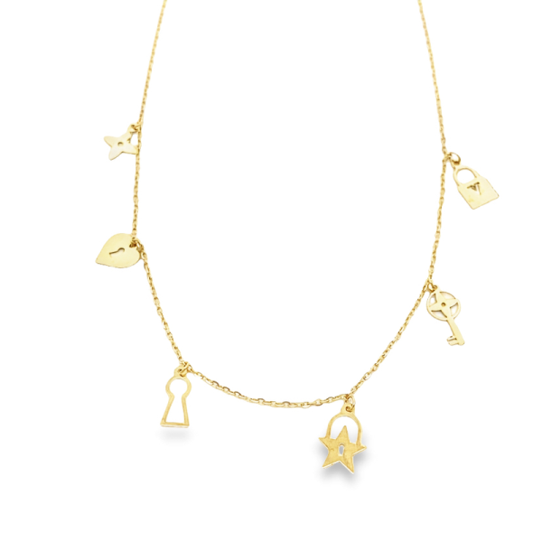 Symbolic Charm Dangle Necklace in 18K Gold GP059