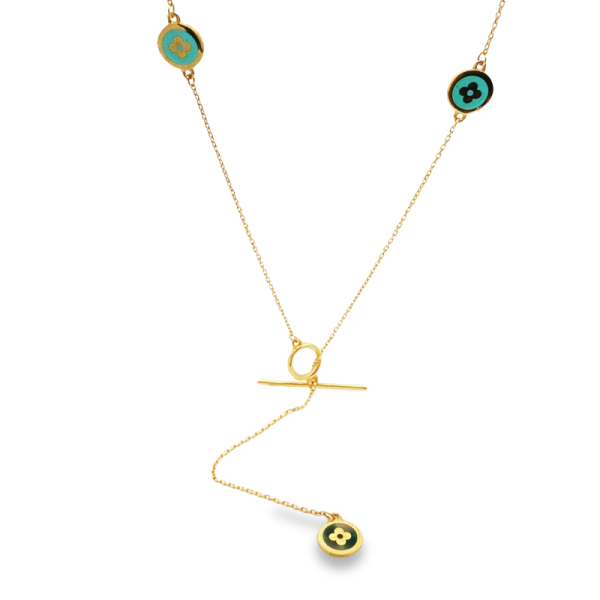 Toggle Lariat Necklace with Clover Motifs - 18K Gold GP075
