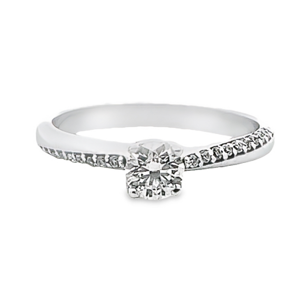 Delicate Diamond Solitaire Ring with Pavé Band - 18K GRS022