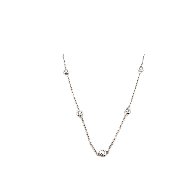 Lustrous 14K White Gold Bezel-Set Diamond Necklace GPD218