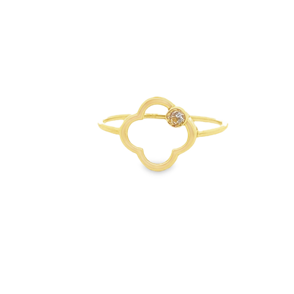 18K Gold Clover Ring ∣ Delicate Cubic Zirconia Accent GR036