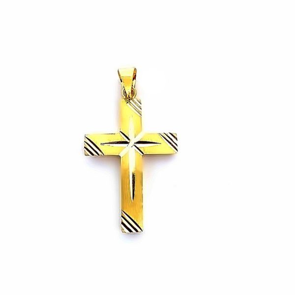 18K Yellow Gold Engraved & Polished Cross Pendant GC025