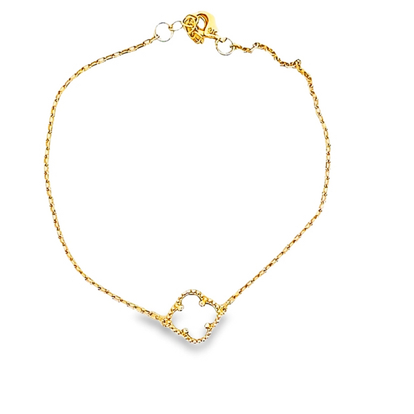 9K Yellow Gold Clover Motif Dainty Chain Bracelet GB057