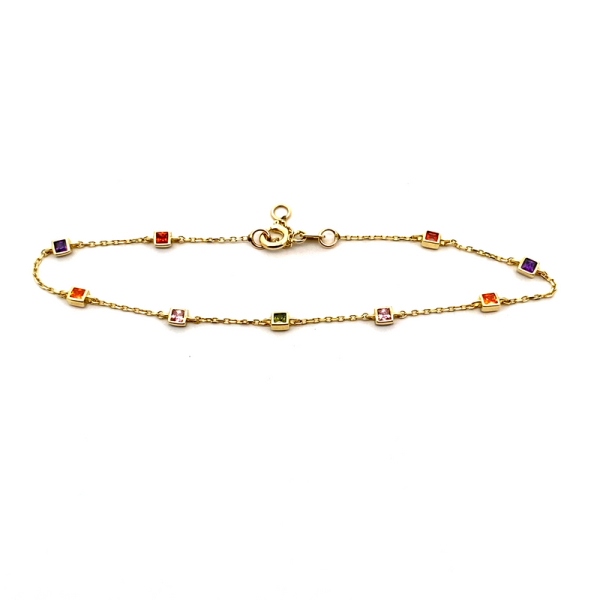 Multi-Color Cubic Zirconia Station Bracelet / 9K Gold GB059