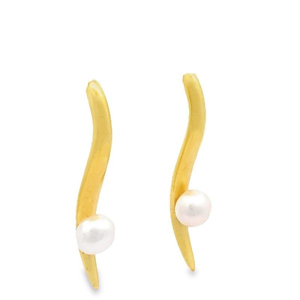 Sterling Silver Wave Bar Earrings with Freshwater Pearl SE028