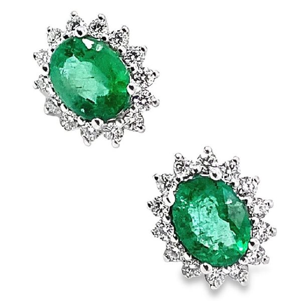 18K Gold Emerald Diamond Earrings GED082