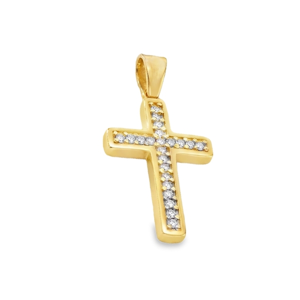 Classic 18K Gold Bordered Cross Pendant with CZ Accents GC077
