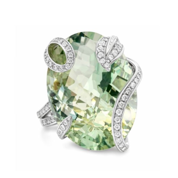 Green Amethyst Diamond Statement Ring | 18K Gold GRD049