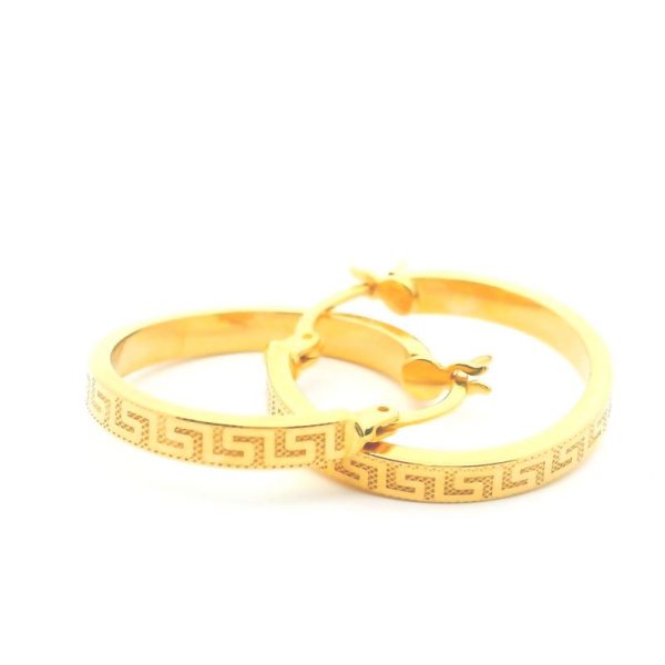 18K Gold Greek Key Hoop Earrings GE273