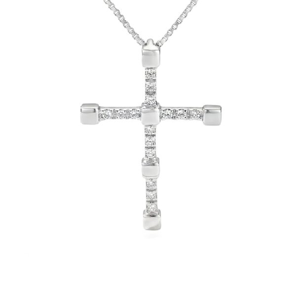 Modern Architectural CZ Cross Pendant in 18K White Gold GC059