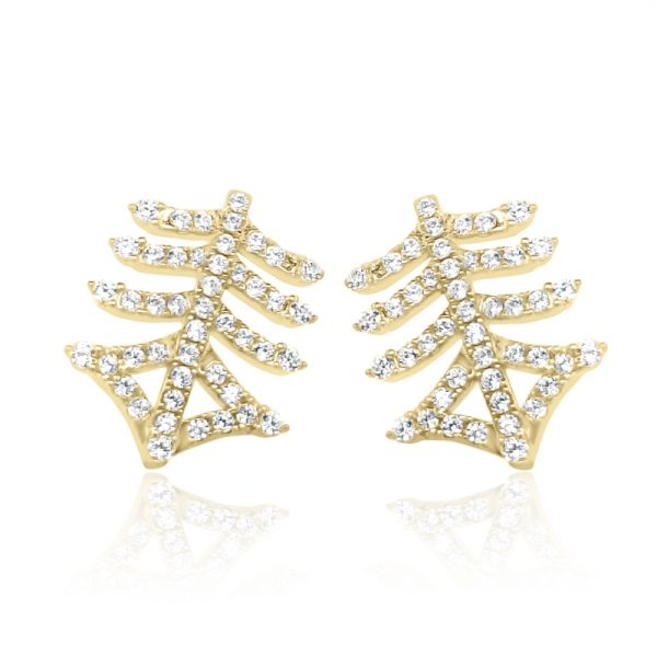 Stylized Branch Stud Earrings with Cubic Zirconia -18K GE075