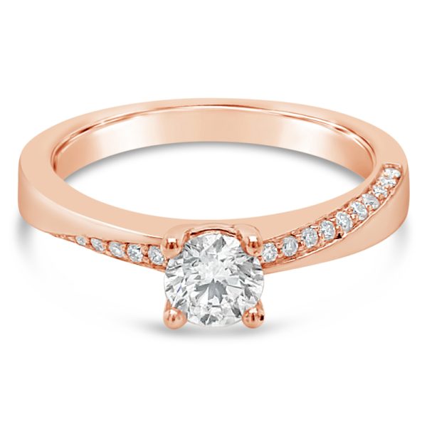 Modern Diamond Solitaire Ring with Pave Shoulders / 18K GRS202