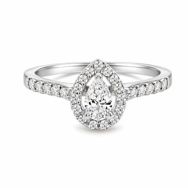14K White Gold Pear Halo Diamond Engagement Ring GRS044