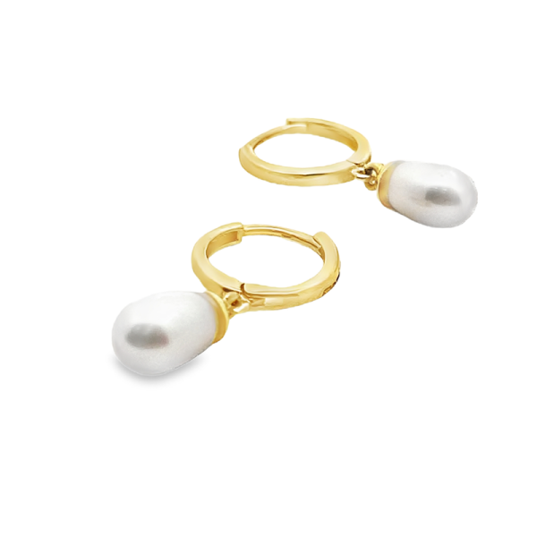 9K Gold Hoop Pearl Earrings GE298