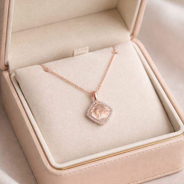 18K Morganite Diamond Pendant | Romantic Rose Gold GPD192