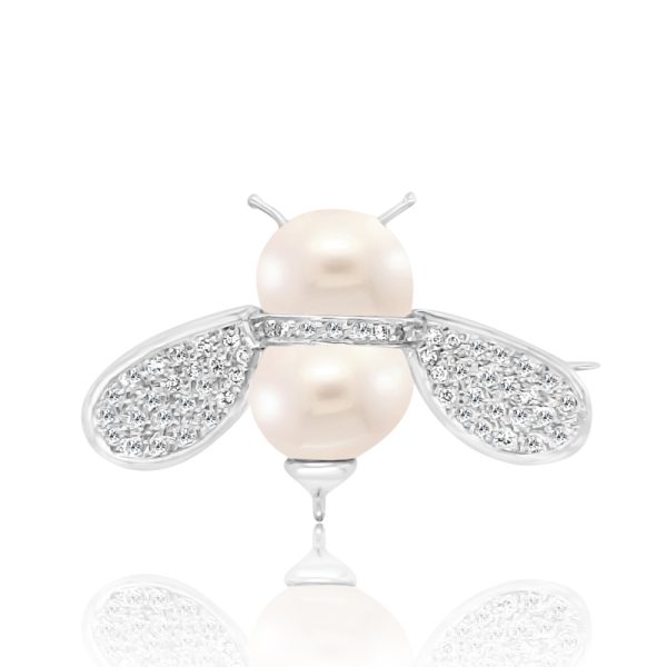 18K Gold Diamond Pearl Brooch GPD154