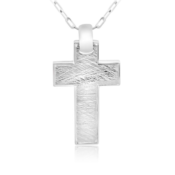 18K White Gold Brushed Finish Satin Cross Pendant GC044