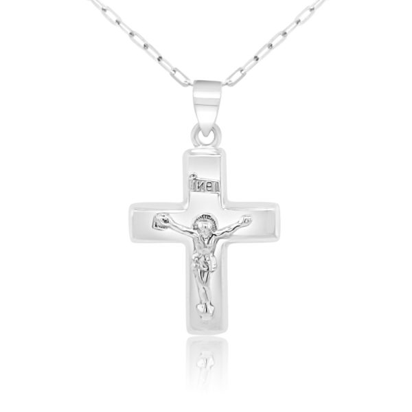 18K White Gold Traditional Corpus Crucifix Cross Pendant GC037