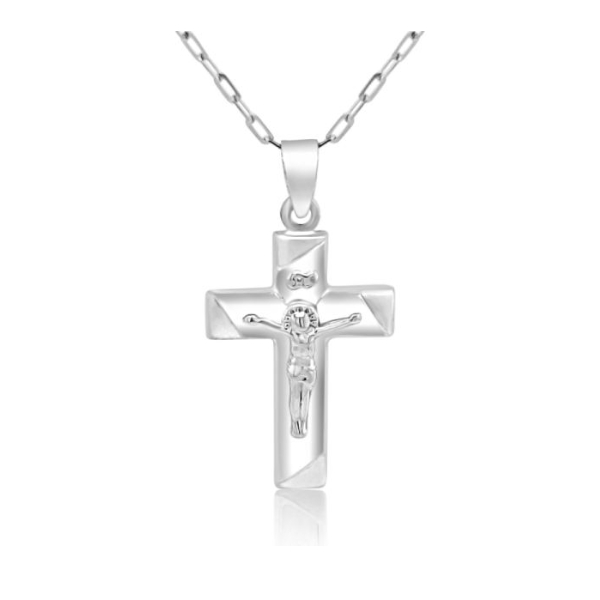 18K White Gold Classic Crucifix Cross Pendant GC039