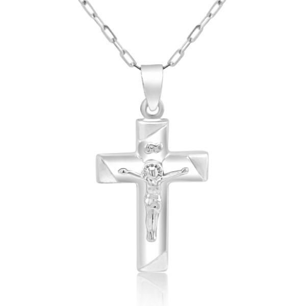 18K White Gold Classic Crucifix Cross Pendant GC038