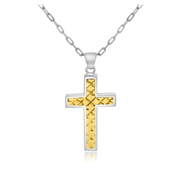 9K Gold Two-Tone Textured Cross Pendant - Double Face GC082