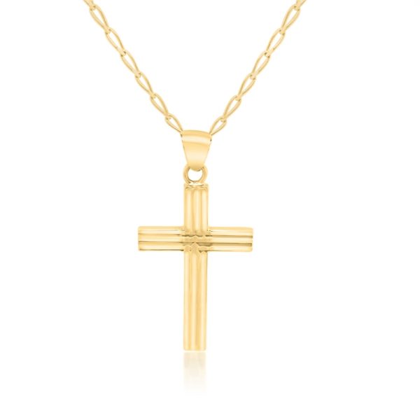 18K Yellow Gold Contemporary Ribbed Cross Pendant GC026