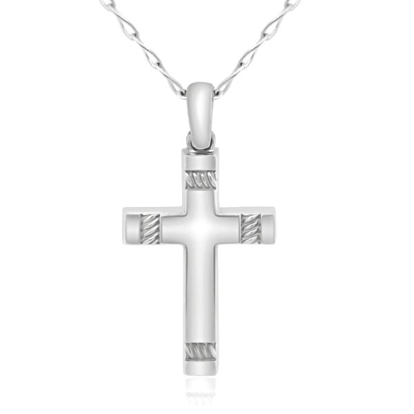 18K White Gold Ribbed Cross Pendant GC033