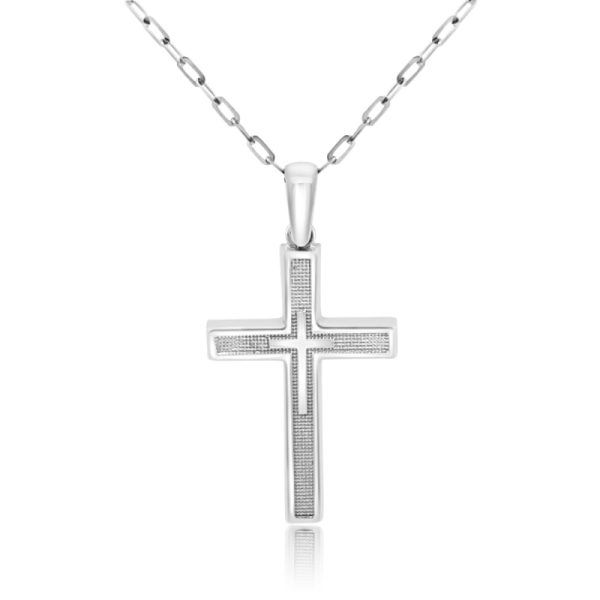 Modern Inlay Design 18K White Gold Cross Pendant GC046