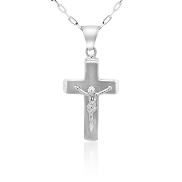 18K White Gold Classic Crucifix Matte Cross Pendant GC040