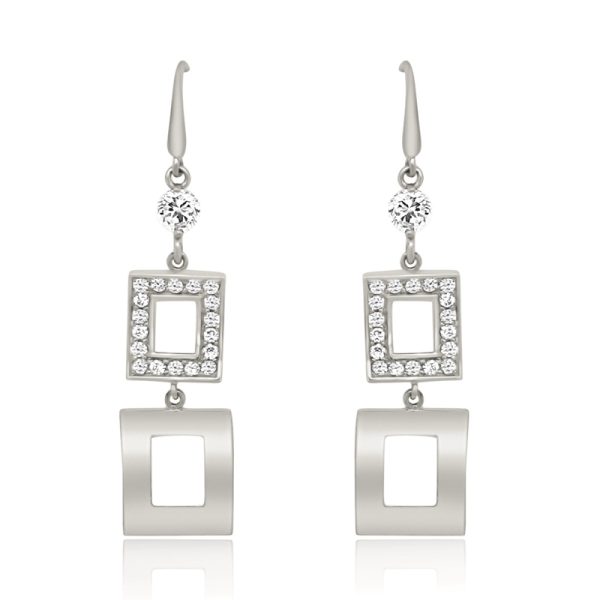 Geometric Dangle Earrings CZ Pave - 18K Gold GE035