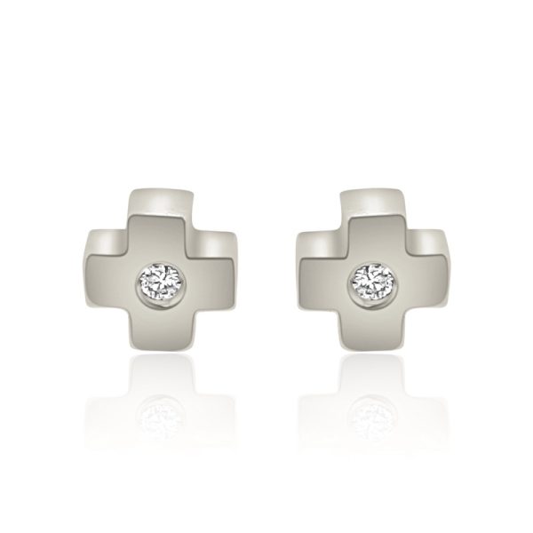 18K Gold Diamond Cross Earrings GED016