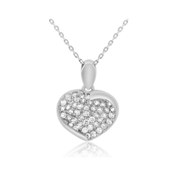 Solid 18K White Gold CZ Pave Heart Pendant GP064