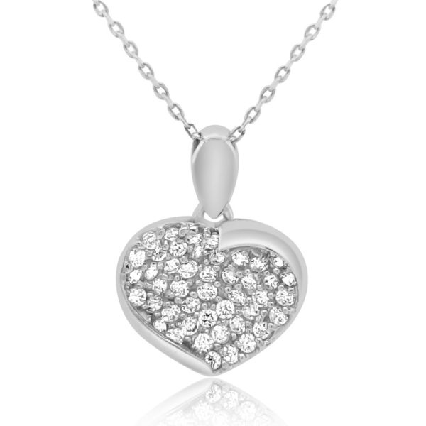 Solid 18K White Gold CZ Pave Heart Pendant GP064