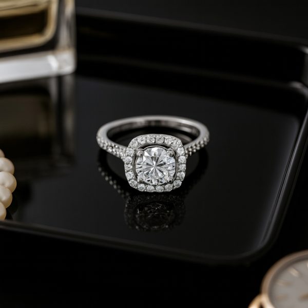 Exquisite Diamond Engagement Ring / 18K White Gold GRS036