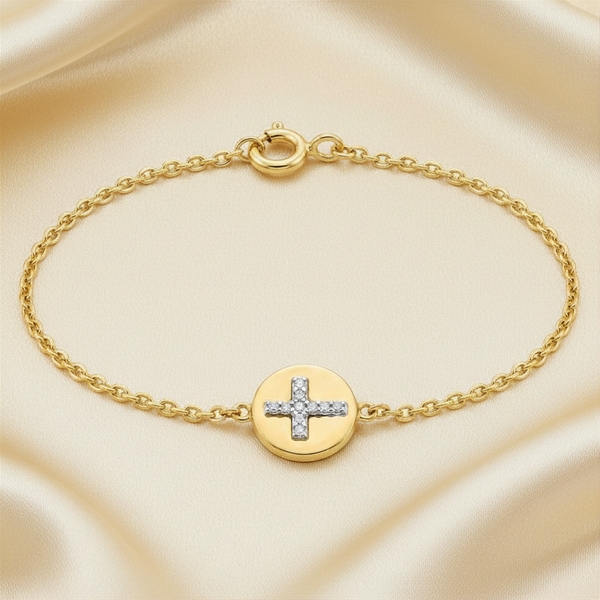 Diamond Cross Station Bracelet in18K Yellow Gold GBD002