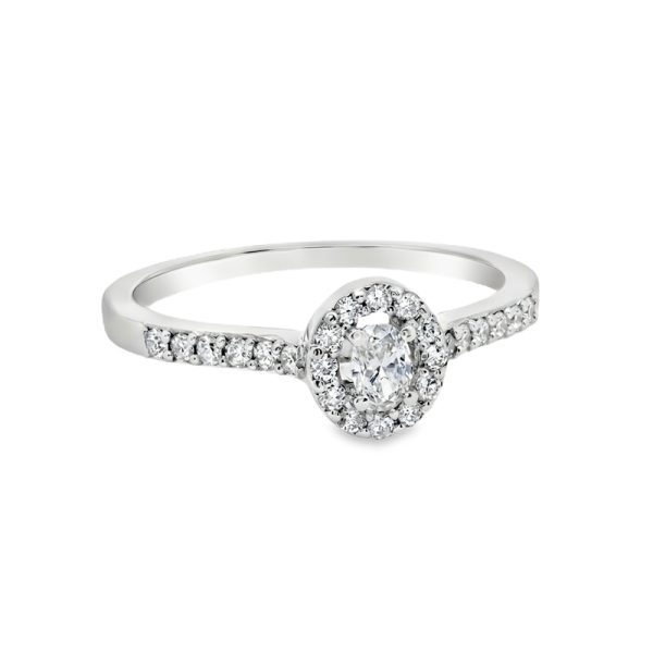 Oval Diamond Halo Ring with Accent Band |14K Gold GRS050