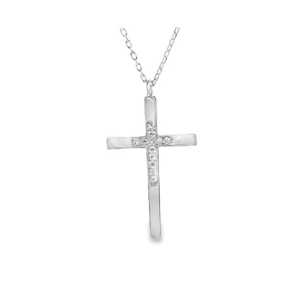 18K White Gold Cross Necklace with Diamonds GCD016