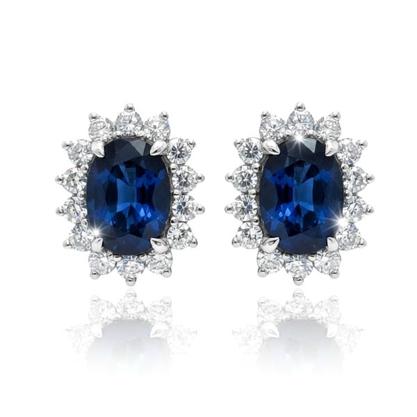Sapphire and Diamond Stud Earrings | 18K White Gold GED104