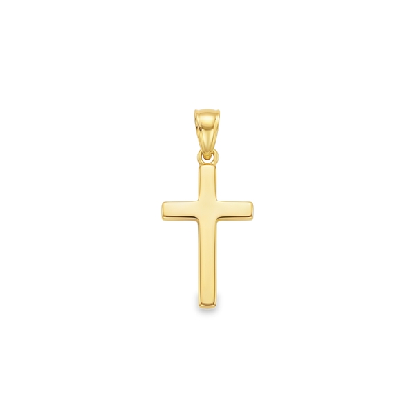 18K Yellow Gold Classic Polished Plain Cross Pendant GC023