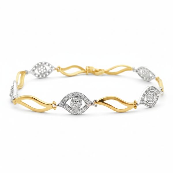 Two-Tone Evil Eye Link 9K Gold Bracelet GB062