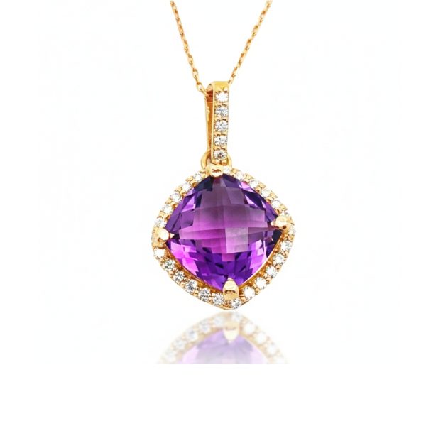 18K Rose Gold Amethyst Necklace | Diamond Halo GPD2071