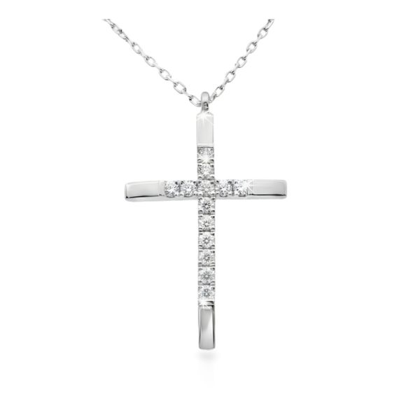 18K White Gold Cross Necklace with Diamonds GCD018