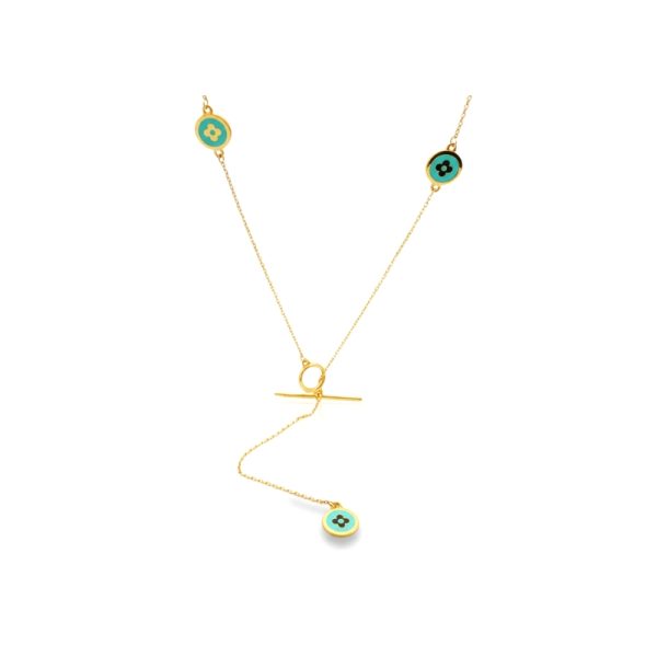 Toggle Lariat Necklace with Clover Motifs - 18K Gold GP075