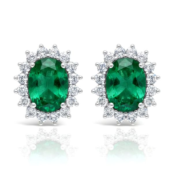 18K Gold Emerald and Diamond Stud Earrings GED106
