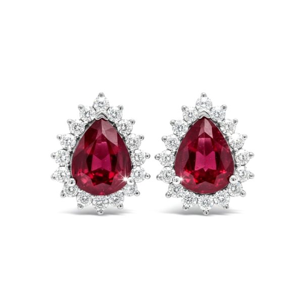 Pear-Cut Ruby and Diamond Stud Earrings | 18K Gold GED107
